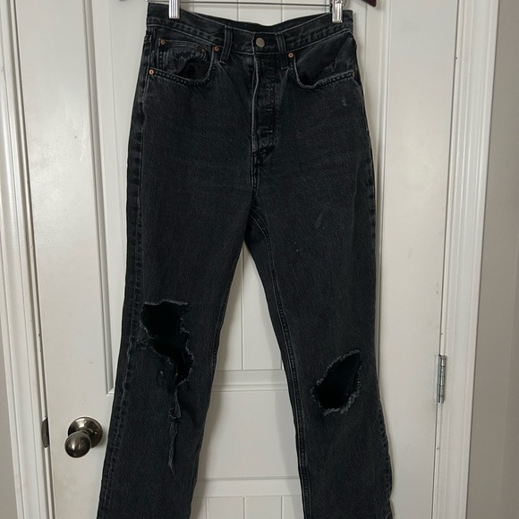 Denim Forum High Rise Distressed Black Jeans - Picture 2 of 4